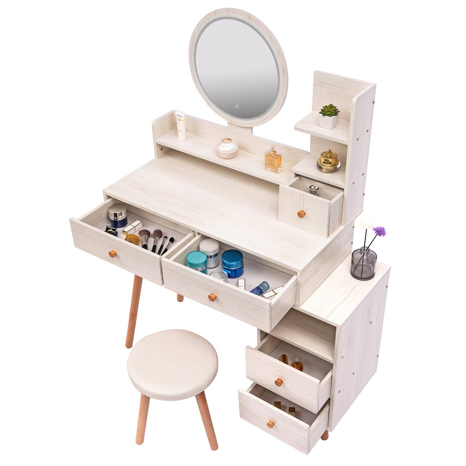 39F Inc. - Wholesale Vanity Mirror - CRAZY ELF Vanity Table with LED Mirror & Cushioned Stool3