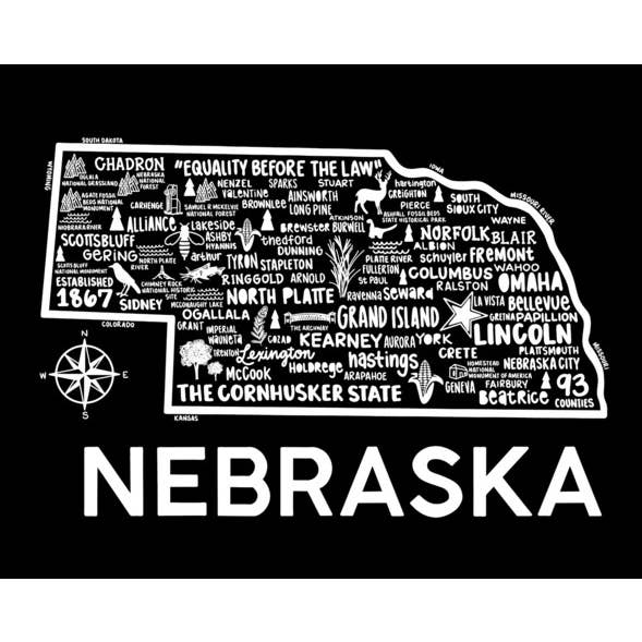 Nebraska Map Black for wholesale by Whereabouts Shop