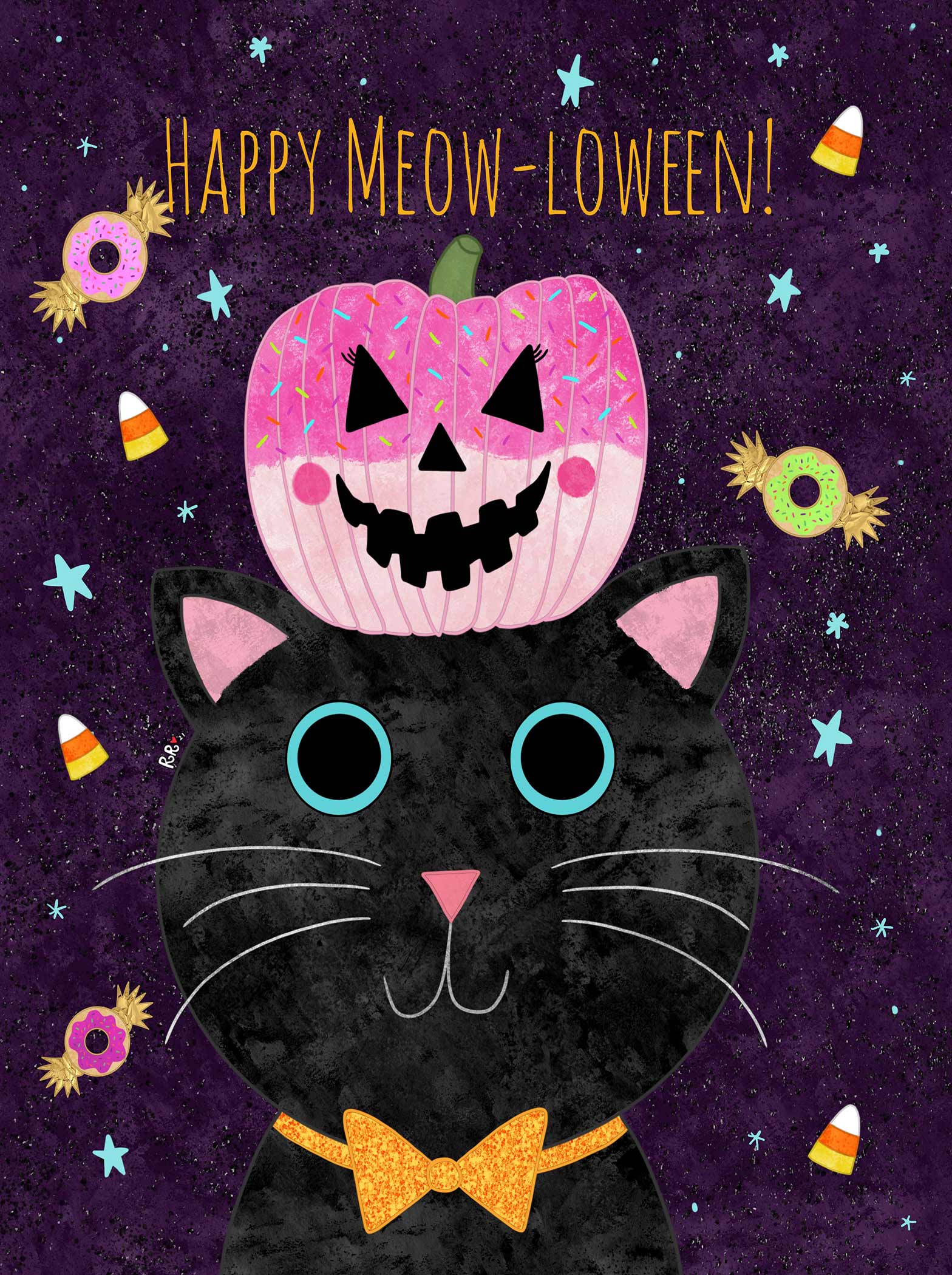 Ruthie Romero Illustration – Großhandel Halloween-Karten – Happy Meow-Loween-Kitty-Grußkarte1