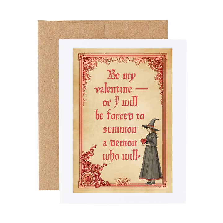 Horror Be My Valentine Witch Love Card for wholesale by Cryptic Paper Co.