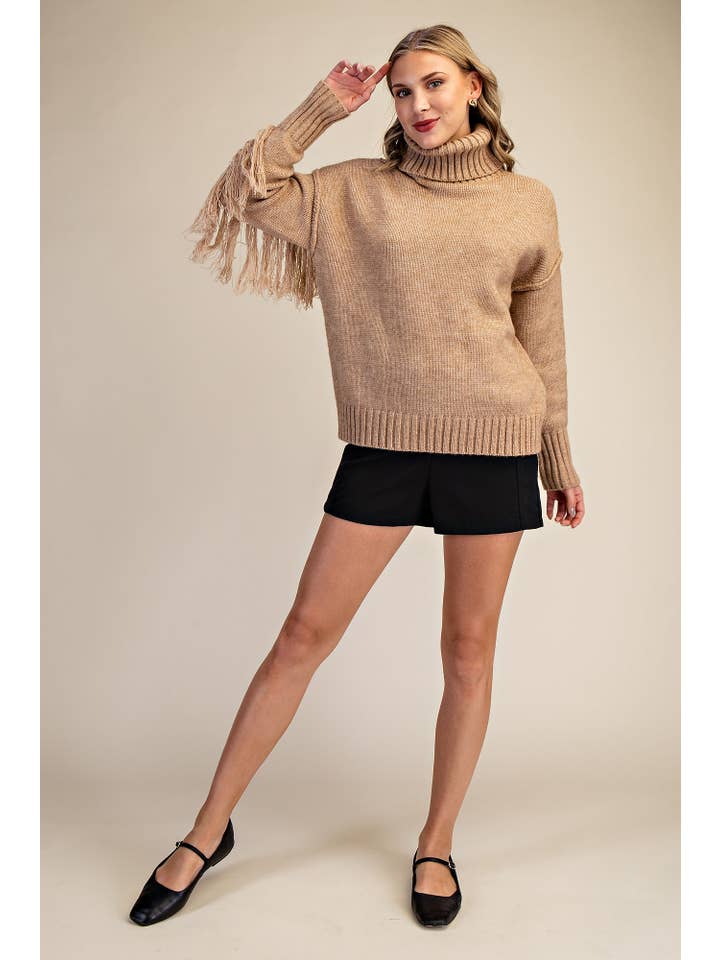 Glam - Wholesale Knit Sweater - Women's - Turtleneck Long-Sleeve Sweater With Fringe Detail18