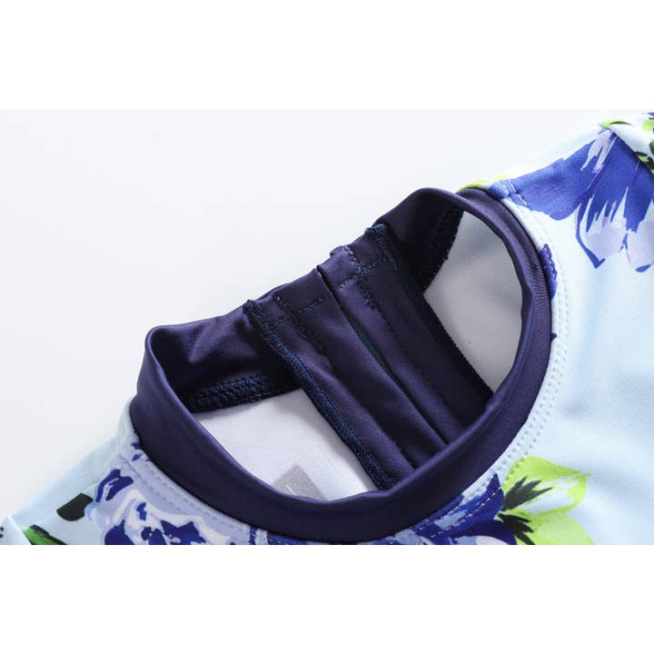 Lil Cactus - Wholesale One Piece Swimsuit - Kids - Special Purchase - Blue Rose Long Sleeve Ruffle Swimsuit