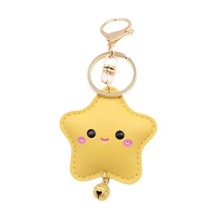 Ornaments-emoji expression yellow star bag charm keychian for wholesale by Eagle Crest Industries Inc.