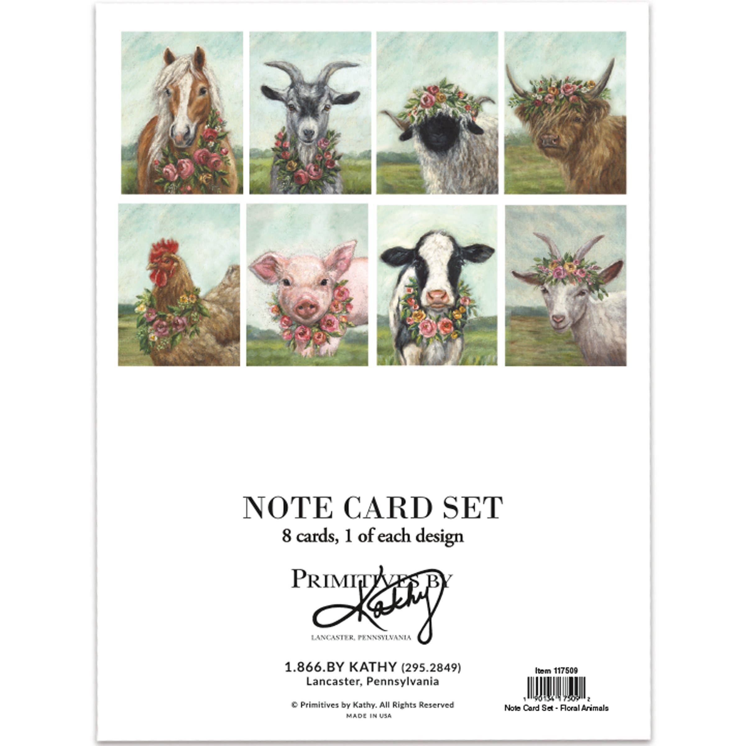Primitives by Kathy - Wholesale Everyday Greeting Card - Floral Animal Note Card Set1
