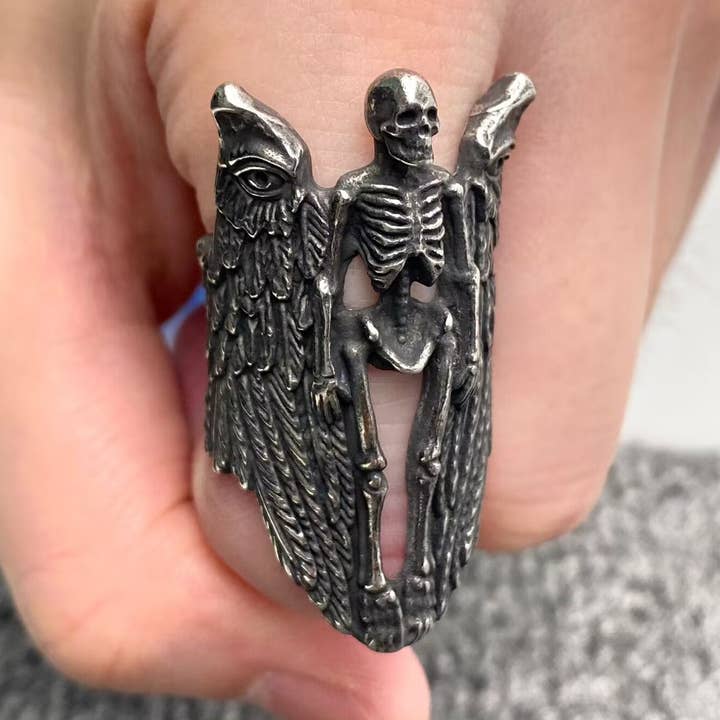 Gothic Demon Wings Skull Stainless Steel Ring - MJ/MR/GT for wholesale by Mio Queena