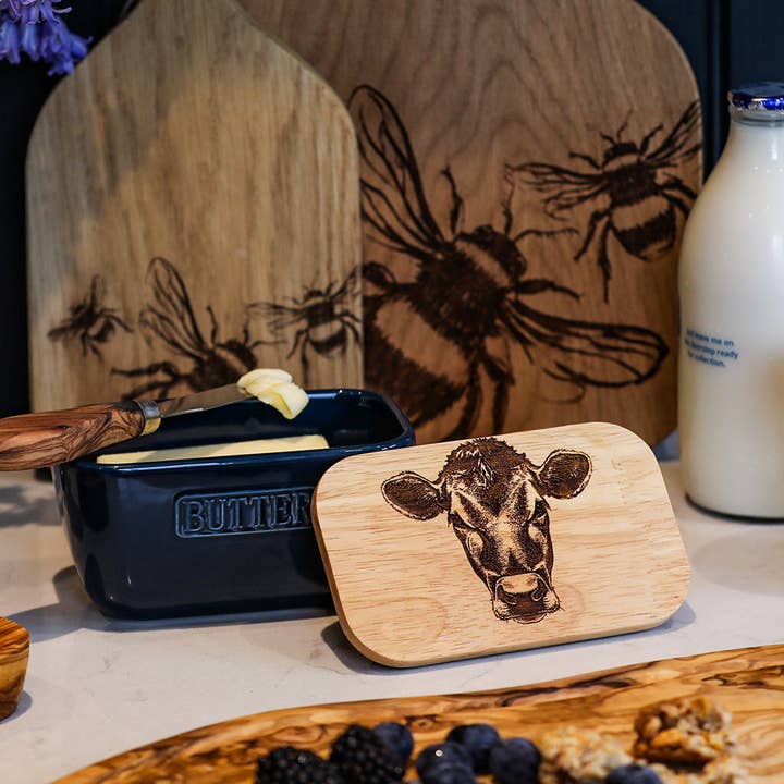 Blue Butter Dish - Jersey Cow for wholesale by Selbrae House Ltd