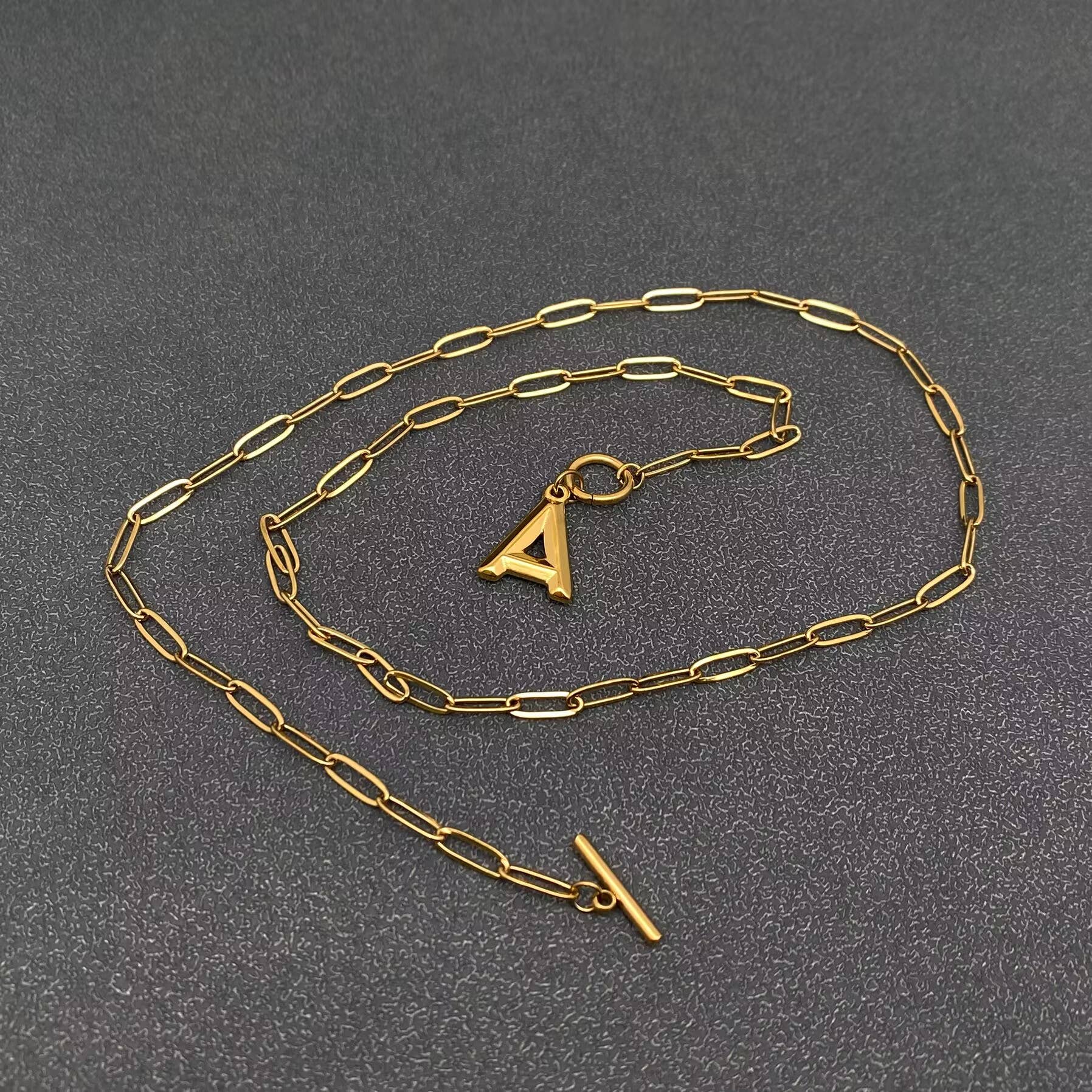 Mio Queena - Wholesale Link & Chain Necklace - Initial Letter 18K Gold-plated S.Steel OT Chain Necklace-FGS2