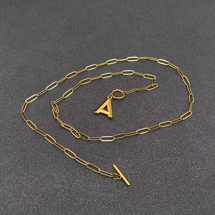 Mio Queena - Wholesale Link & Chain Necklace - Initial Letter 18K Gold-plated S.Steel OT Chain Necklace-FGS2