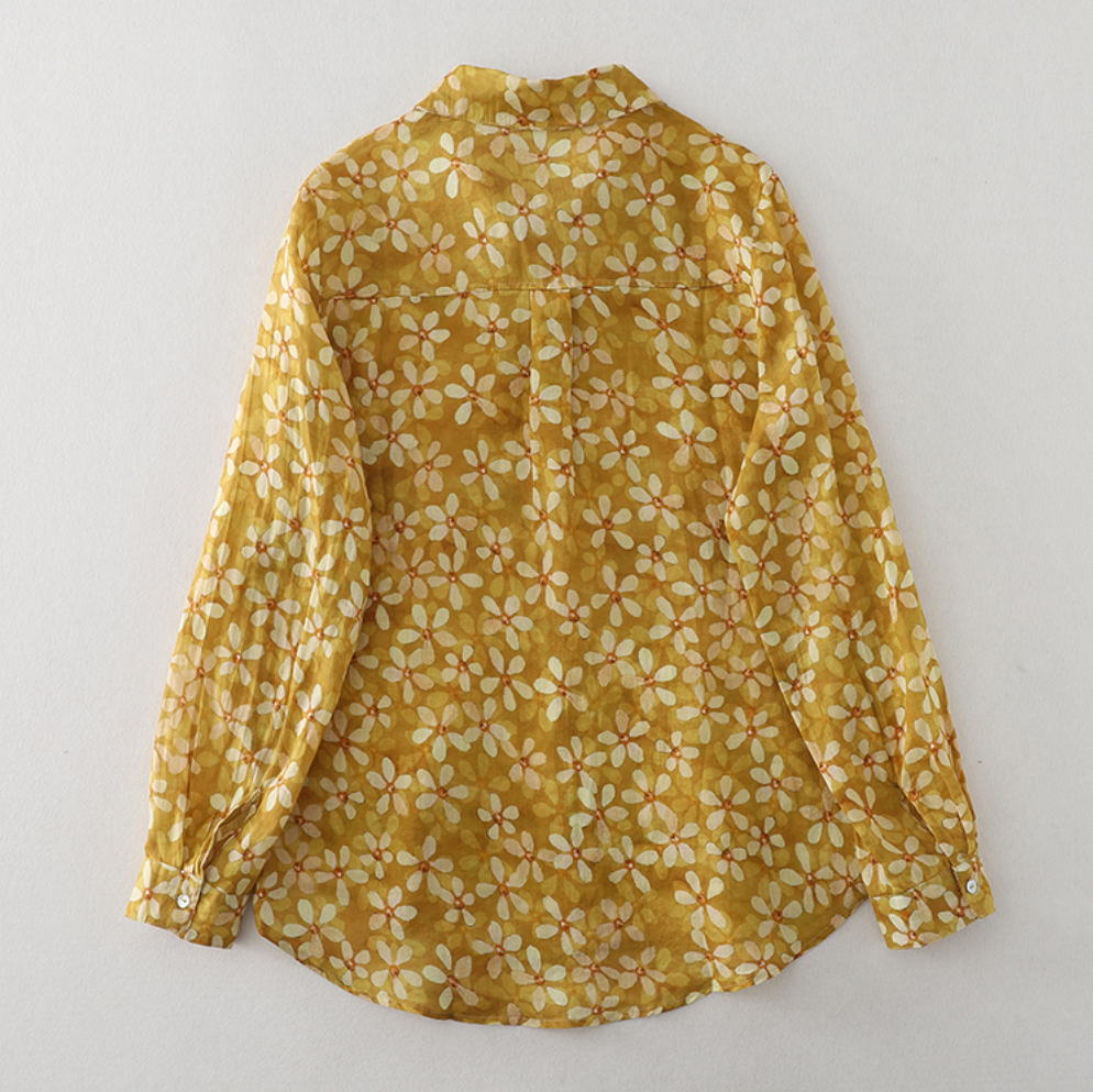 Whisper Mint - Wholesale Button Down Shirt - Women's - Cotton Floral Shirt| Versatile Yellow Printed Blouse| 4 pcs2