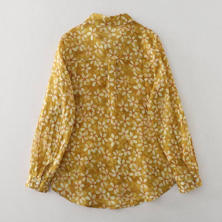 Whisper Mint - Wholesale Button Down Shirt - Women's - Cotton Floral Shirt| Versatile Yellow Printed Blouse| 4 pcs2