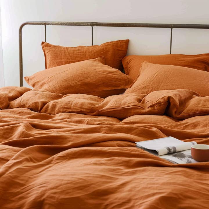 French Linen Duvet Cover Set (3PCS) - Dusty Orange for wholesale by Q VITA