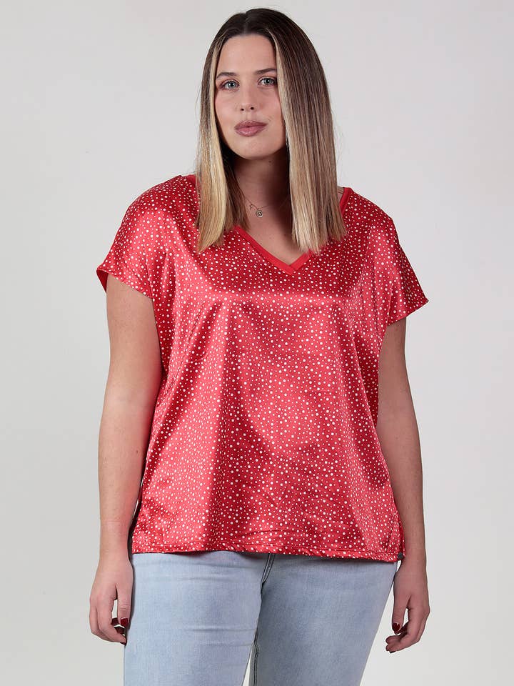 Blouse met satijnen print en steek op de achterkant voor wholesale door More Than Angels