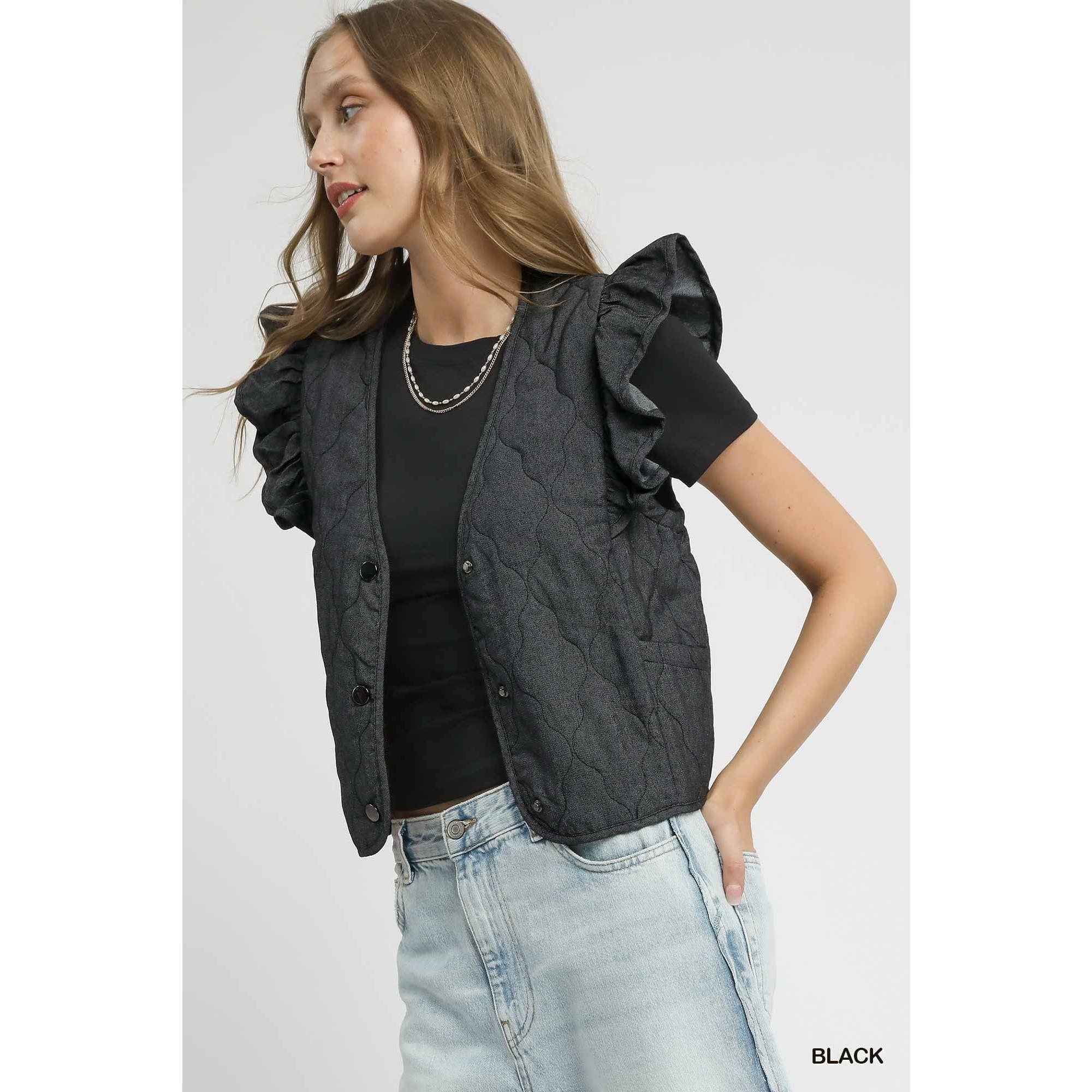 STYLE USA – Engroshandel Vest - Dame – Quiltet vest med flæseærmer1