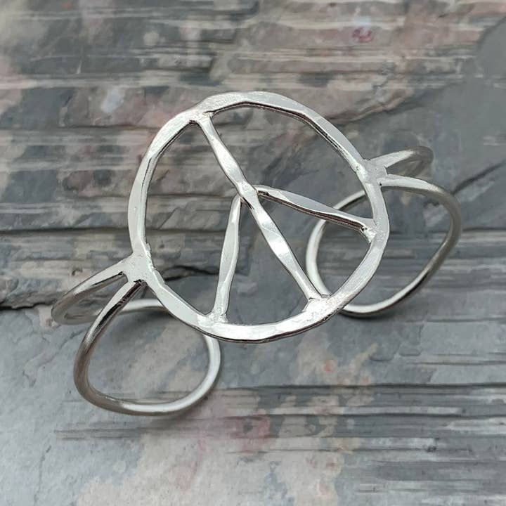 Silver Plated Adjustable Cuff Bracelet - Peace Sign for wholesale by Anju Jewelry