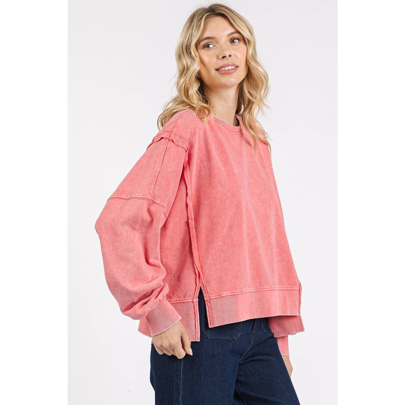 mittoshop - Wholesale Knit Top - Women's - MINERAL WASH STEP HEM CREW NECK LONG SLEEVE TOP8