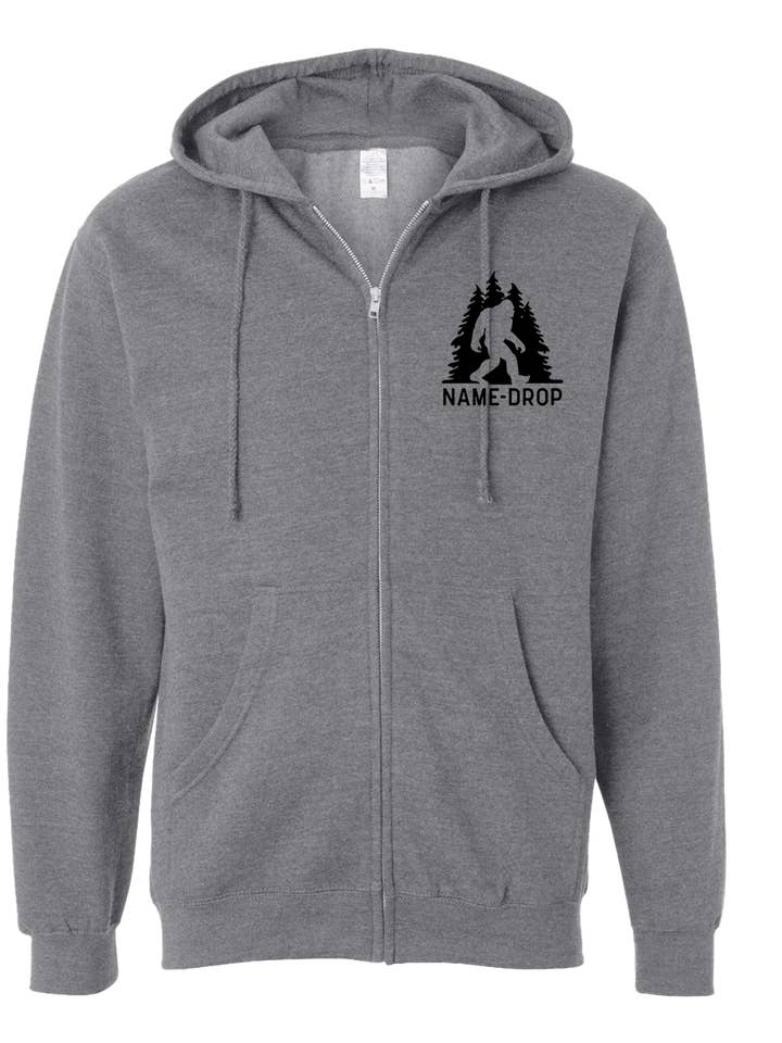 Gunmetal Sasquatch in Trees | Full zip hoodie for wholesale on Faire0