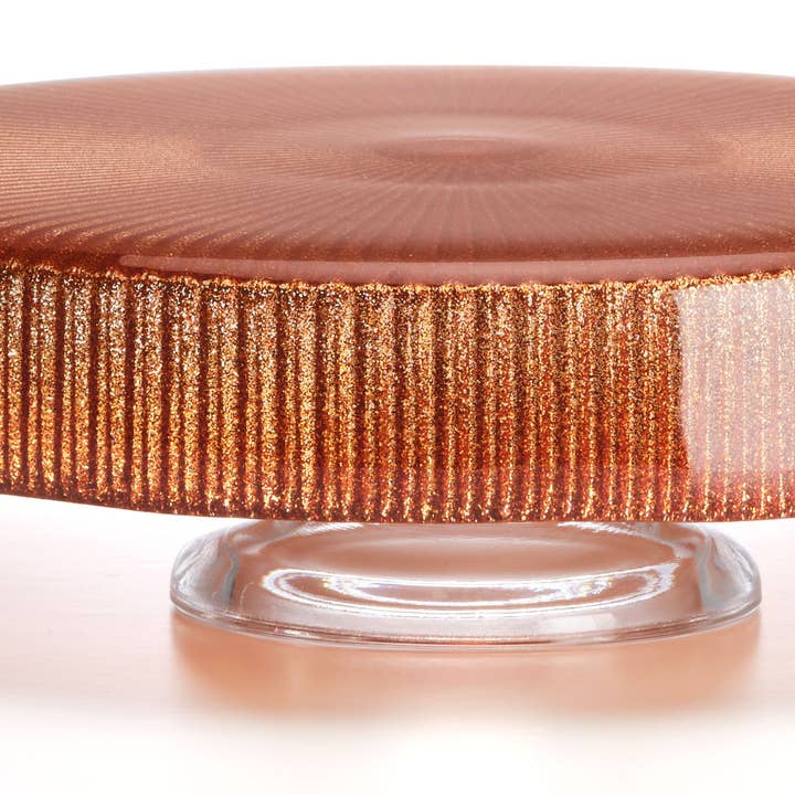 Présentoir à gâteau en verre festonné de Noël cm.26 Paillettes orange pour la vente par IVV 1952