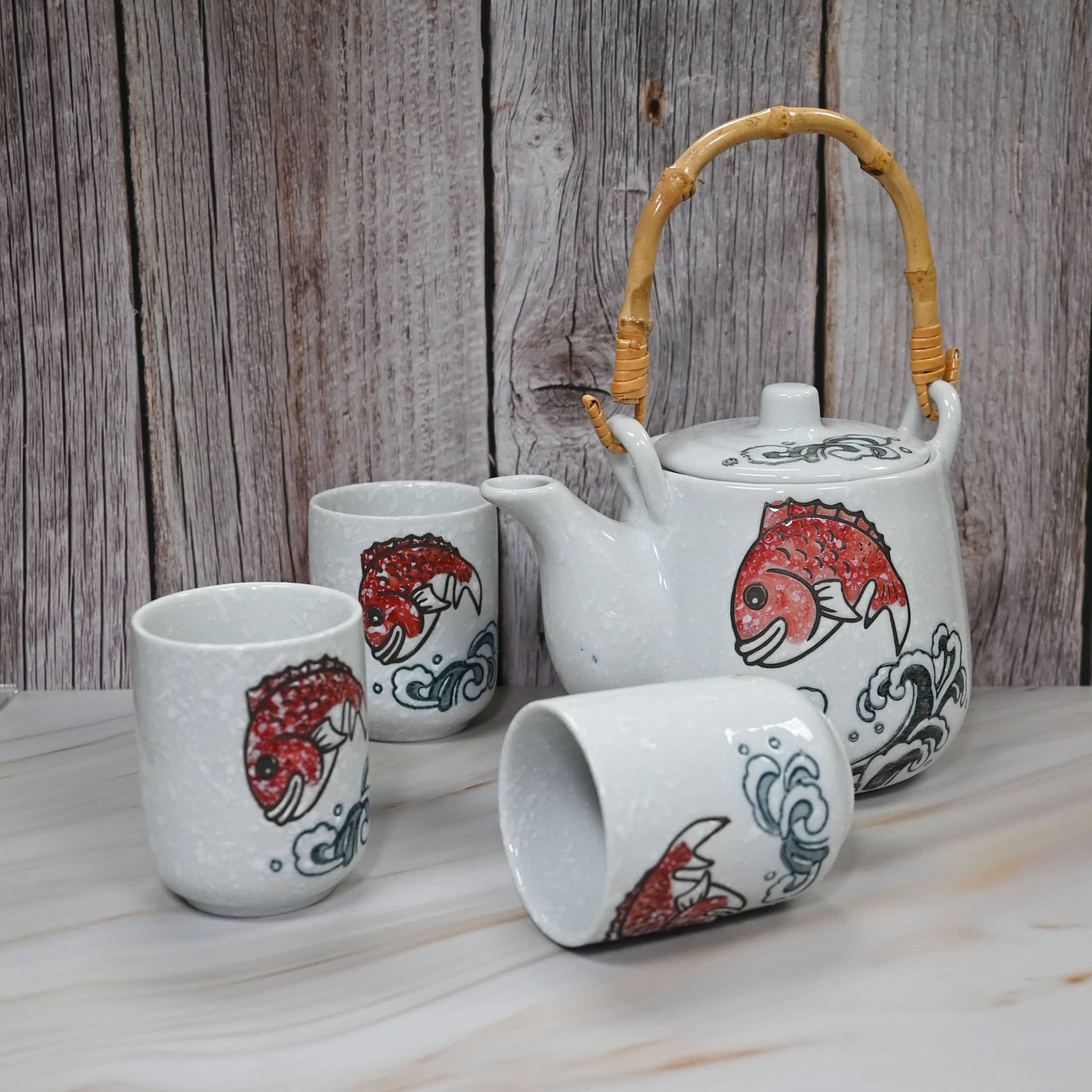 Fuji Merchandise Corporation - Wholesale Tea Set - TEA SET – RED KOI FISH WITH WAVES4