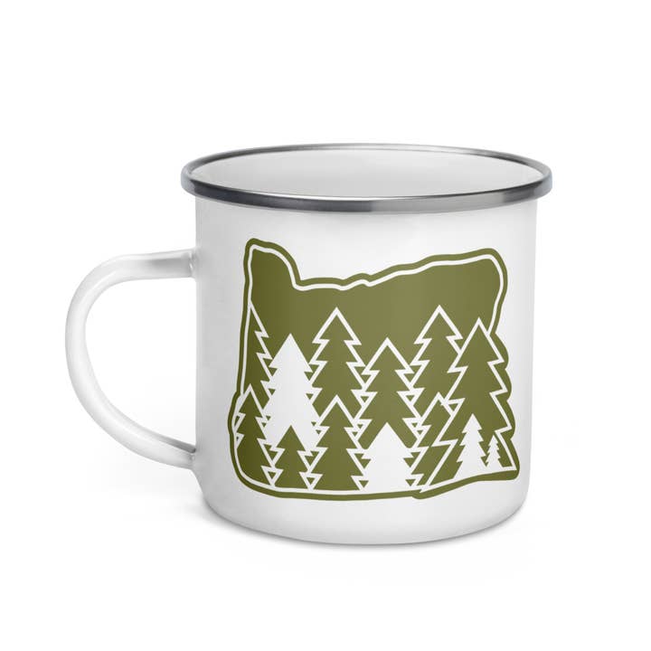 Patchmarks - Wholesale Coffee Mug - Oregon Elements Evergreen, Enamel Mug, 12oz