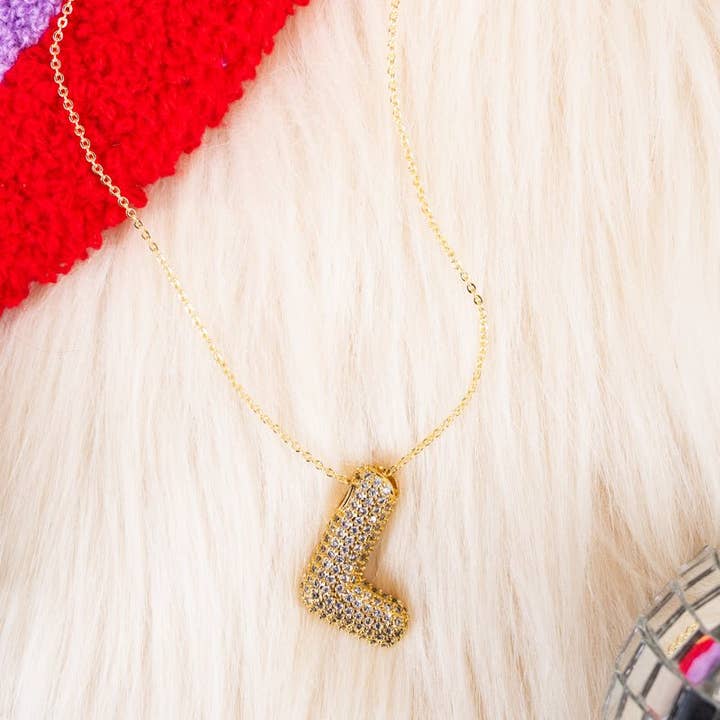 Wholesale Accessory Market - Wholesale Pendant/Charm Necklace - Crystal Avenue Goldtone Crystal Pave "L" Necklace0