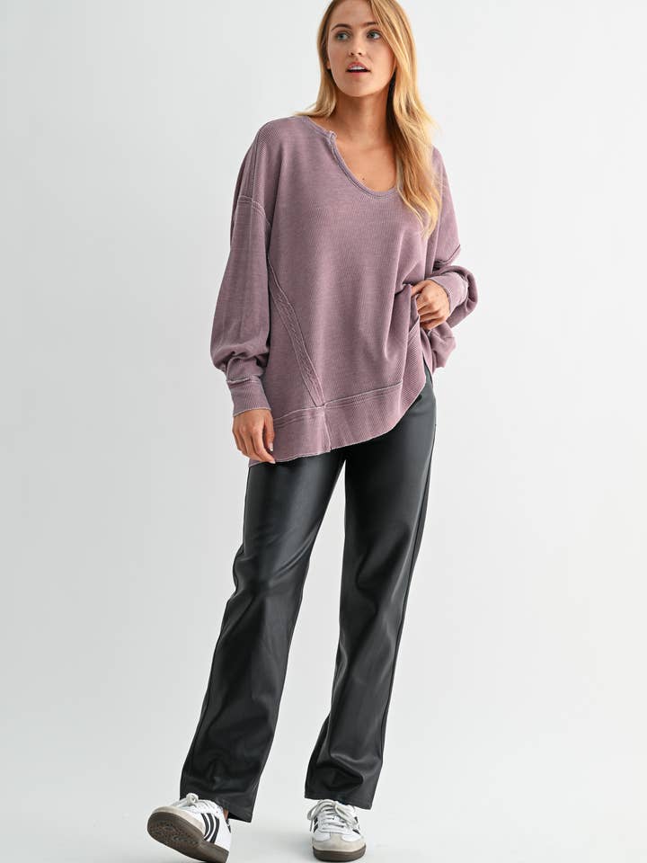 Mono B - Wholesale Tunic - Women's - Cotton Blend Waffle Knit Oversized Long Sleeve43