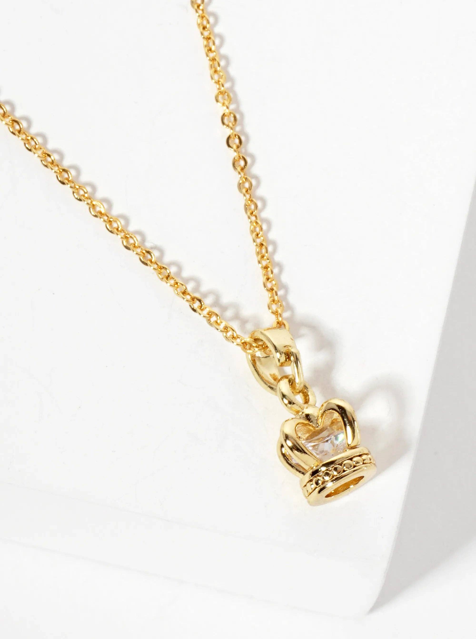 Wild Honey - Wholesale Pendant/Charm Necklace - 18K-Gold-Dipped Cubic-Zirconia Crown Pendant Necklace0