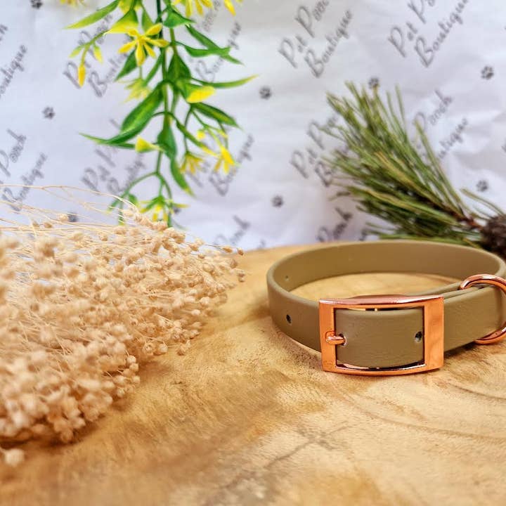 Khaki Green Biothane Dog Collar -Metal Fittings-Handmade for wholesale by Pet Pooch Boutique