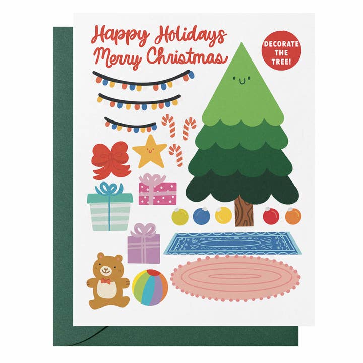 Christmas Tree Activity Sticker Kit Greeting Card for wholesale by Happy Little Paper Co