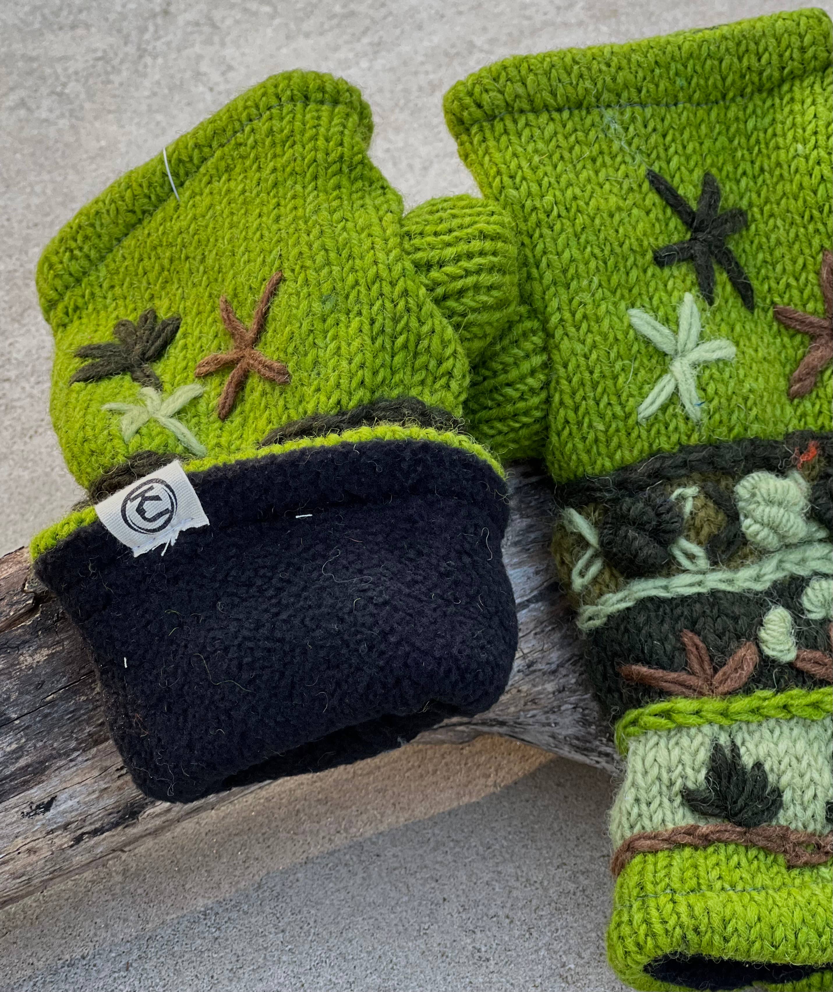 Lungta Imports – Engroshandel Handsker - Dame – Fingerløse, håndstrikkede uldhandsker med fleecefor - håndvarmer26