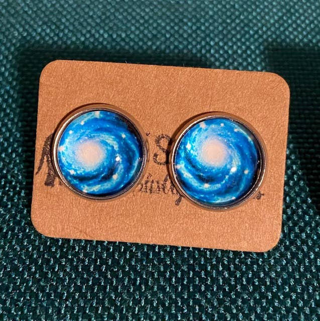 SMA Artistry Creations - Wholesale Stud/Post Earrings - 12mm Galaxy design glass cabochon stud earrings5