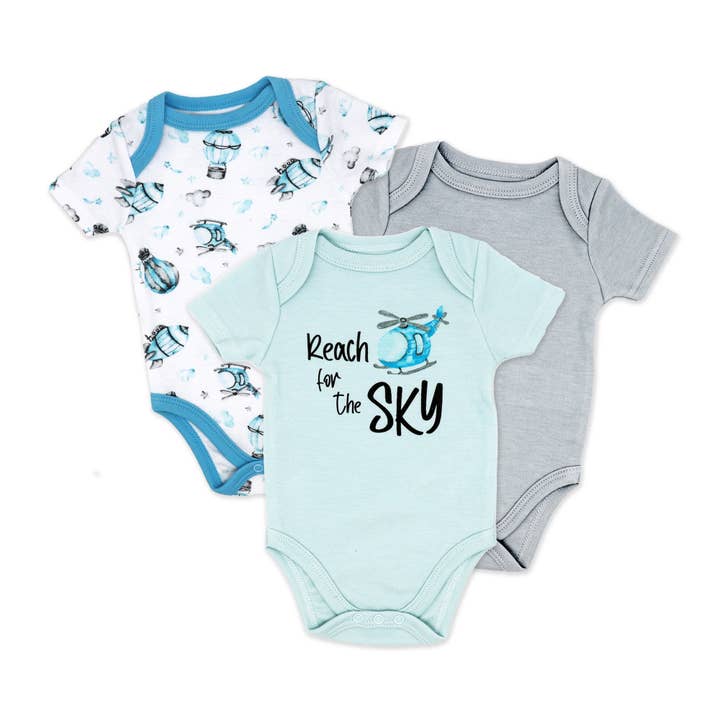 Boy's 3-Pack Bodysuit-Helicopter for wholesale by Rose Textiles