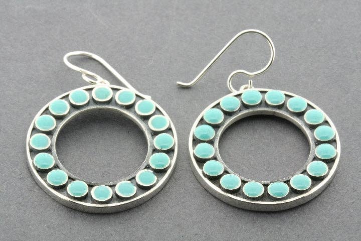 Makers & Providers - Wholesale Dangle earrings - Circle with turquoise enamel earring - sterling silver