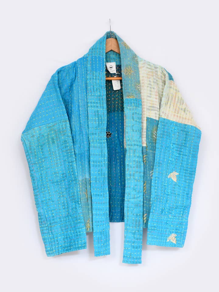 Kantha Jacket - Cool Blue - Short for wholesale by Crafts by Solid