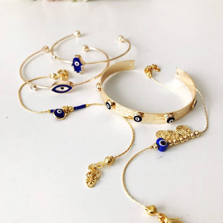Evileyefavor - Venta al por mayor Brazalete - Pulsera de mal de ojo dorado, Cuenta de mal de ojo azul, Pulsera brazalete3