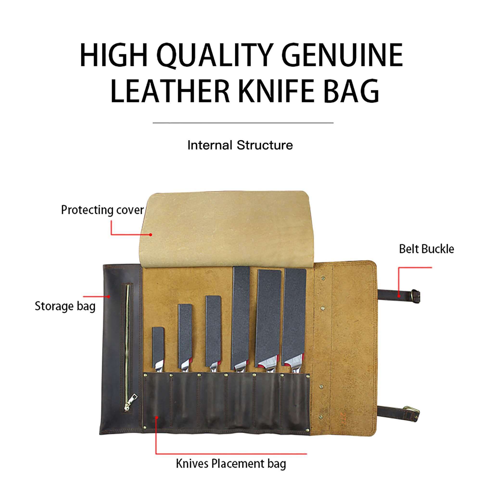 Ginza Steel - Wholesale Knife Storage - Ginza Steel Full Grain leather knife role Rustic Brown4