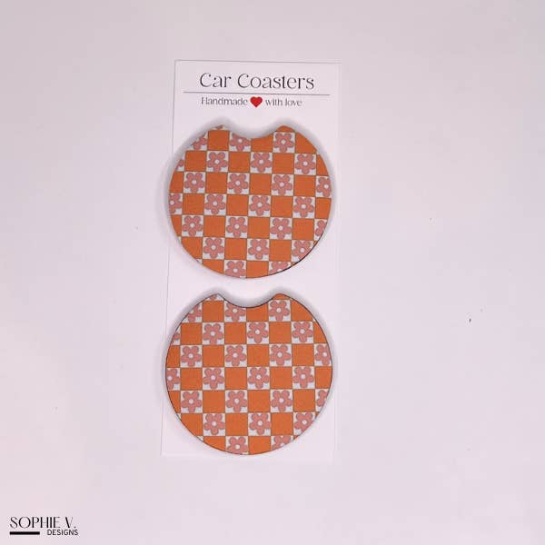 Checkered Flower Car Coaster for wholesale by Sophie V. Designs