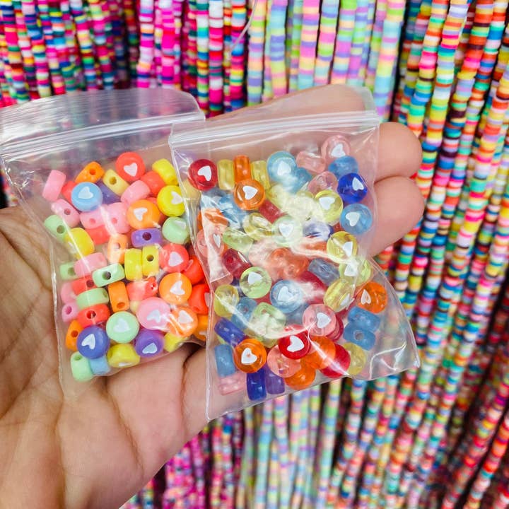 100 Colorful Heart Beads, Small Bright Heart Beads For DIY Keychain, Kids Accent Beads, Trendy Spacer Heart Bead, Bulk Beads For Jewelry Making, for wholesale by The Bead Bazaar