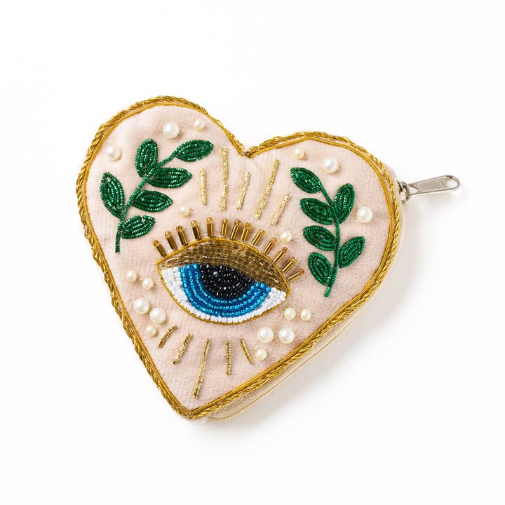 Matr Boomie Fair Trade - Wholesale Coin Purse - Women's - Manku Beaded Heart Zippered Coin Purse Pouch3