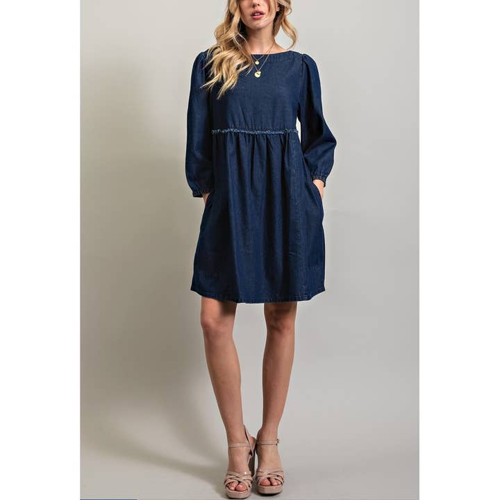 OBSESSED BABYDOLL DENIM MINI DRESS for wholesale by Coloring You