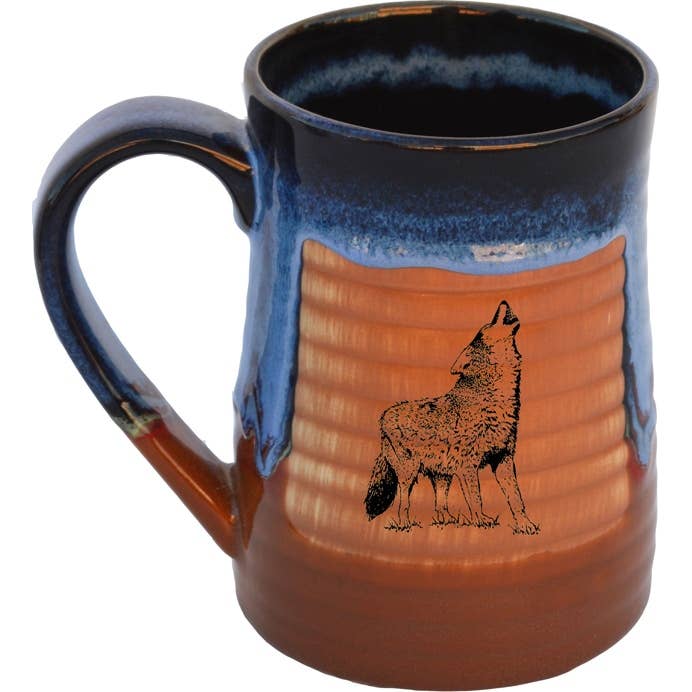 Howling Wolf 24 Oz. Tankard (made to order) for wholesale by Always Azul Pottery