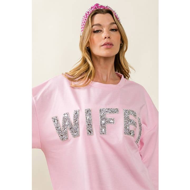 SWEATSHIRT MET LOSSE PASVORM EN GLITTERPATCHES VOOR DAMES voor wholesale door IVE