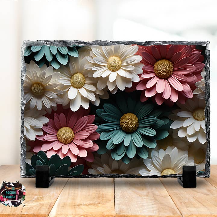 3D Look Flower Rock Photo Slate for wholesale by Rockin K and Double J
