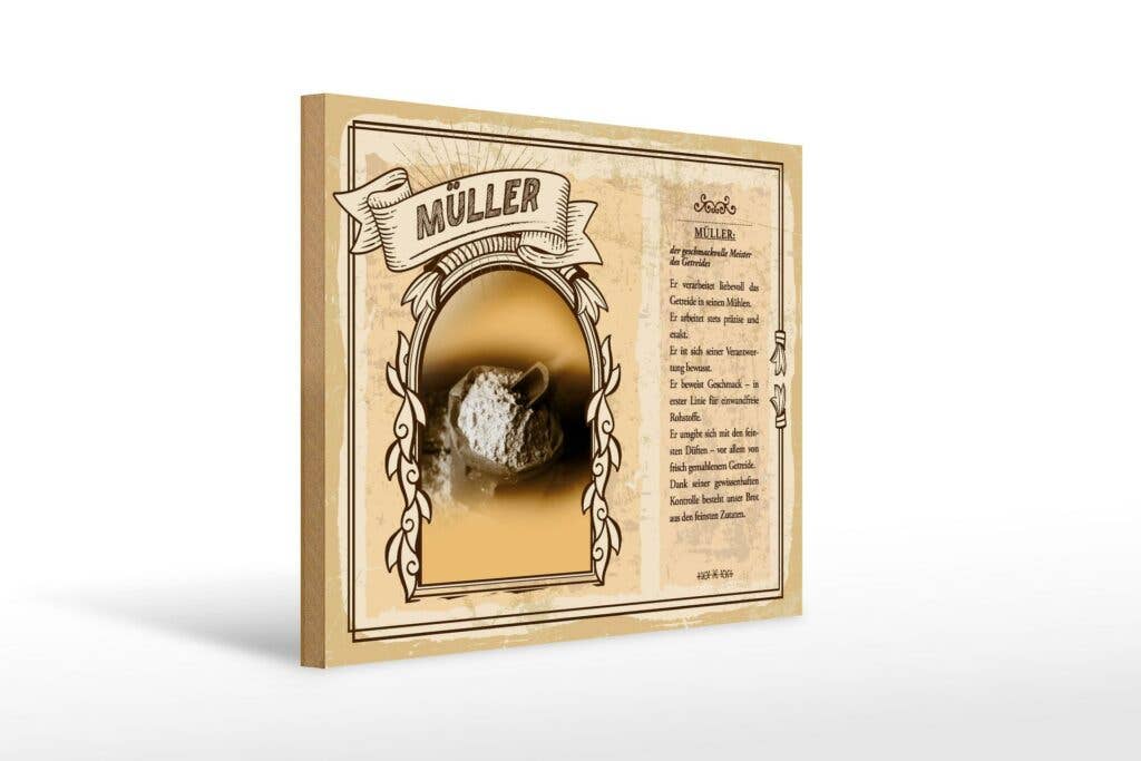 Femer - Vente Pancarte - Panneau en bois Professions 40x30 cm Müller Meister des Grain Deco0