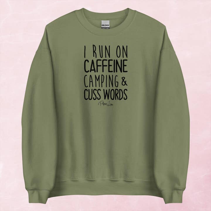 Piper Lou Collection - Wholesale Graphic sweatshirt – Women’s - I Run On Caffeine, Camping, & Cuss Words Graphic Crewneck Sweatshirt2
