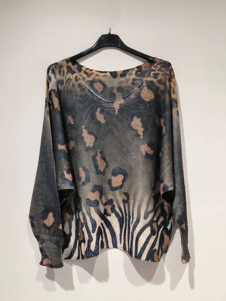 multicoloured PESS PRINT PE25 Léo zebra - boat neck for wholesale on Faire0