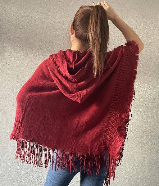 Fennco Styles - Wholesale Poncho - Women's - Knit Fringed Hooded Poncho9