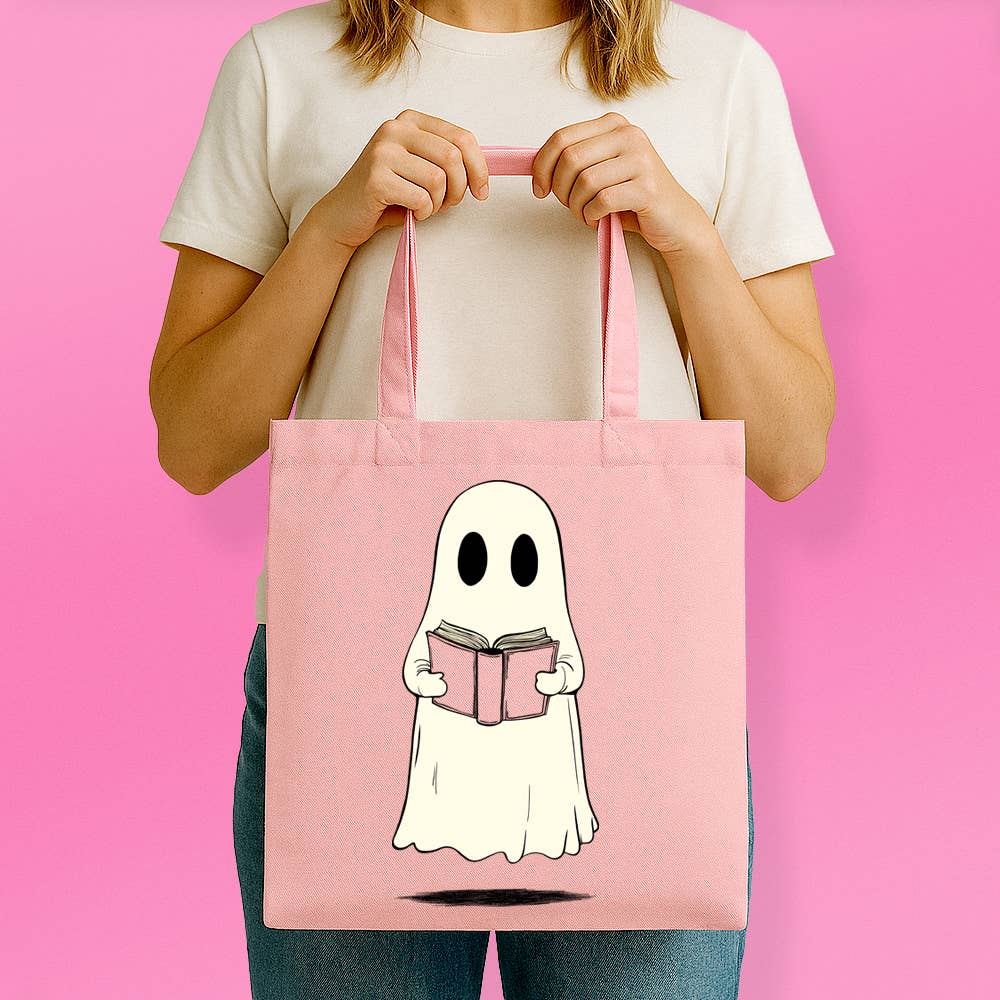 Loftipop - Vente Tote bag – femme - Sac fourre-tout fantôme mignon lisant un livre, cadeaux livresques effrayants3