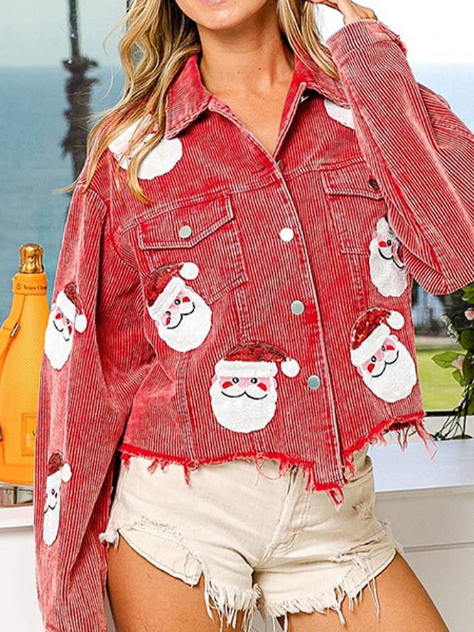 UNISHE - Wholesale Jacket - Women's - Holiday Christmas Santa Claus Sequins Corduroy Jacket OZX087