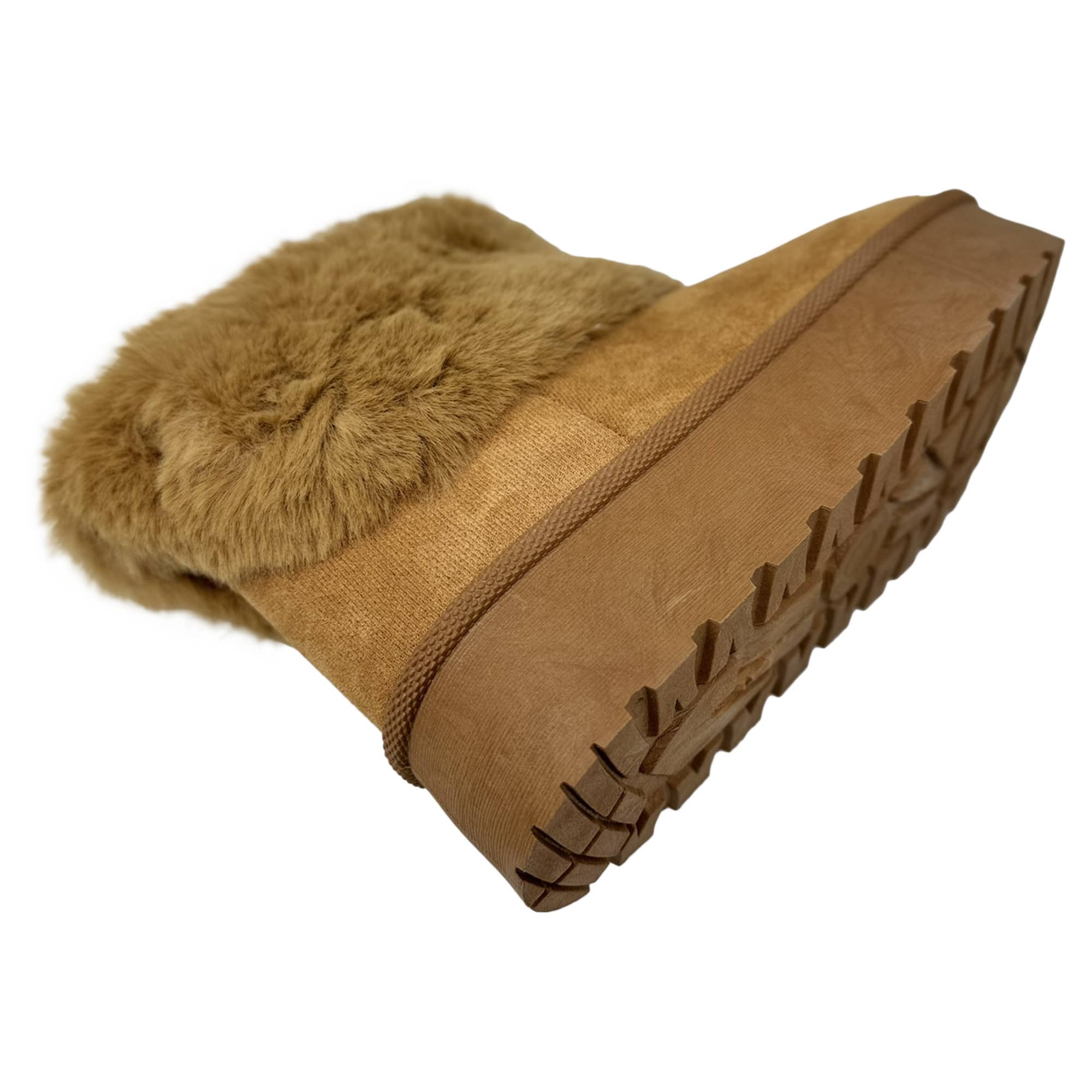 Women's Platform Booties Faux Suede Fur Lining Pull On Cuff Boots Tan Suede for wholesale on Faire4