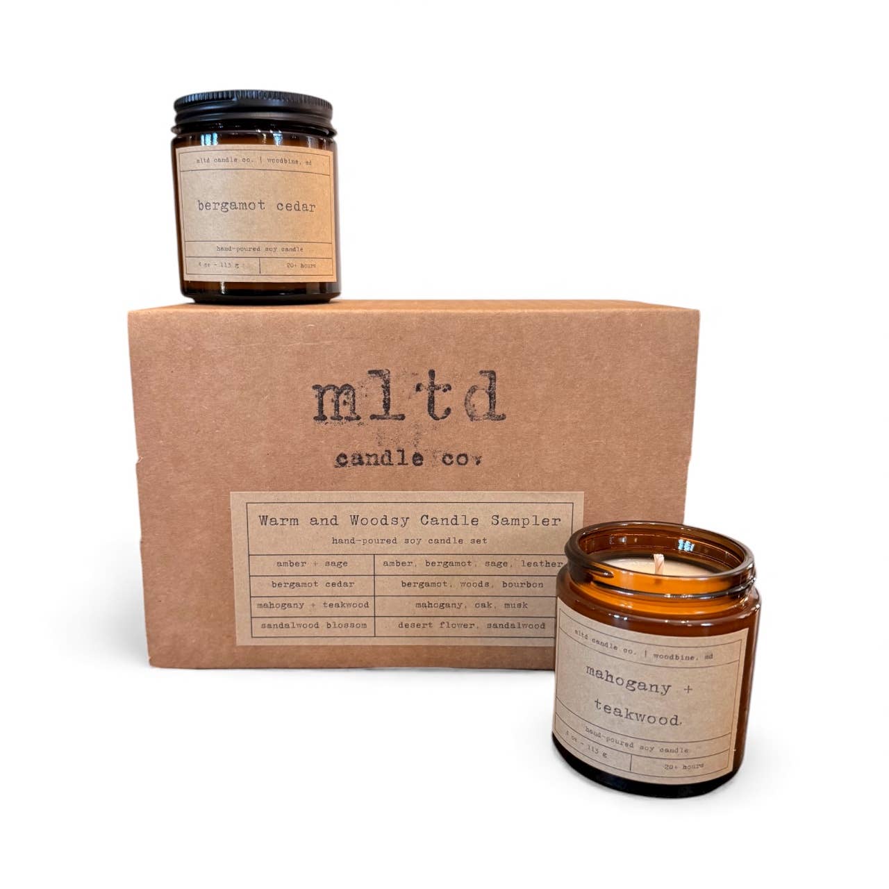 MLTD Candle Co. - Wholesale Jar/Filled Candle - Warm and Woodsy Candle Sampler Pack: Soy Candle Gift Set2